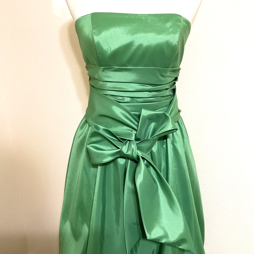 David’s Bridal Strapless Satin Dress Green 4